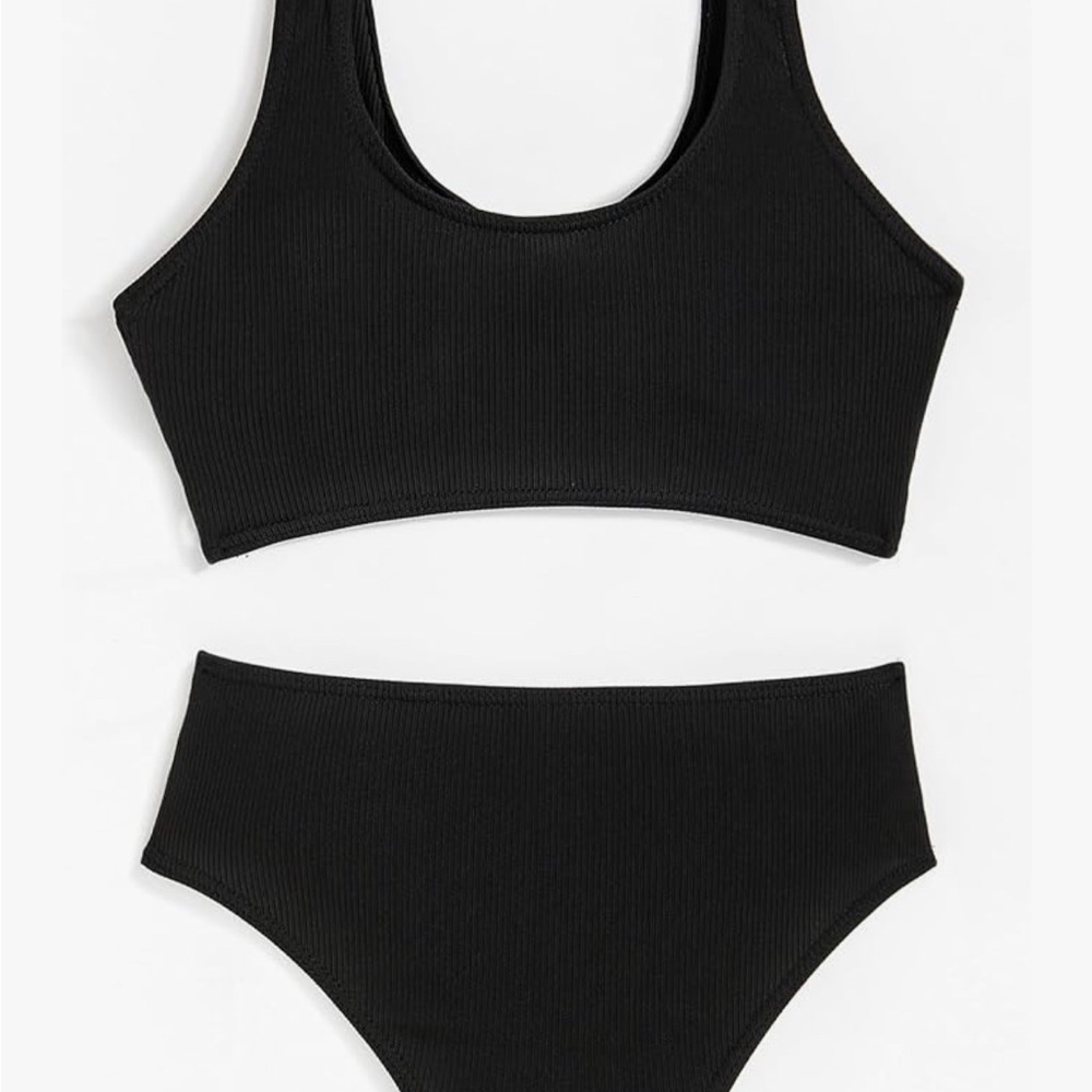 Black Ribbed Bikini Set NIB SZ 10-12